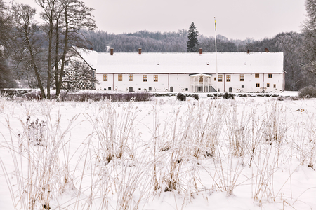 Winter day by historic buildings in Hovdala, Sweden.の写真素材