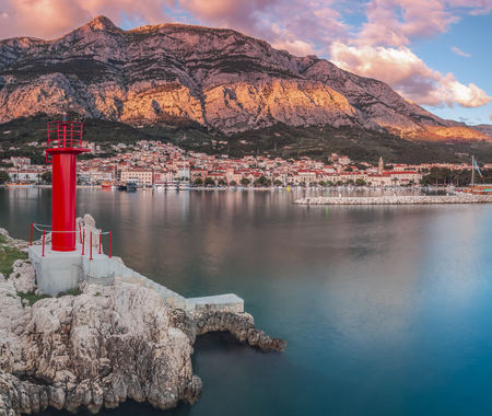 Sunset long exposure at Makarska harbour, Croatia.の写真素材