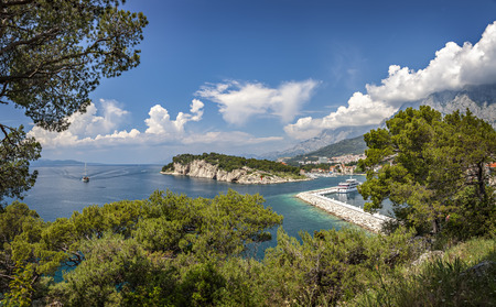 Panorama of the town of Makarska and Sveti petar peninsula, Croatia.の写真素材