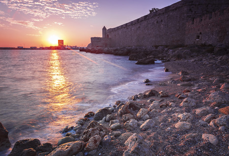 Sunrise in Rhodes town, by the old town wall.の写真素材