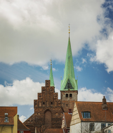 Historic architecture in the city of Helsingor, Denmark.の写真素材