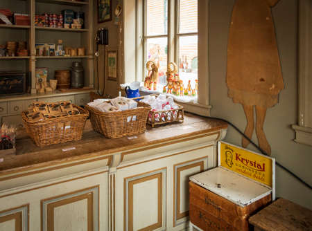 OSLO, NORWAY - December 01, 2019: Sweetcounter in traditional historic shop, in Oslo Cultural History Museum.のeditorial素材