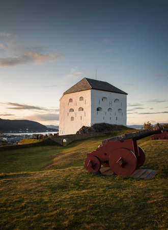 Kristiansten fortress with a view of the city of Trondheim, Norway.のeditorial素材