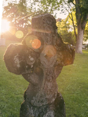 Ornate old celtic cross burial stone.の写真素材