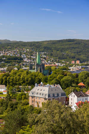 View of the city of Trondheim, Norway. Nidaros cathedral in the background.の写真素材