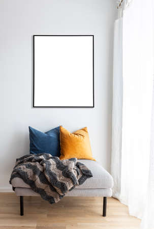 Bright modern interior with mock up frame.の写真素材