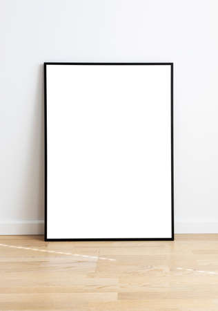 Rectangular mock up standing in a room with wooden flooring and white wall-の写真素材