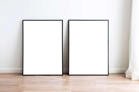 Modern neutral room with mock up frames.の写真素材