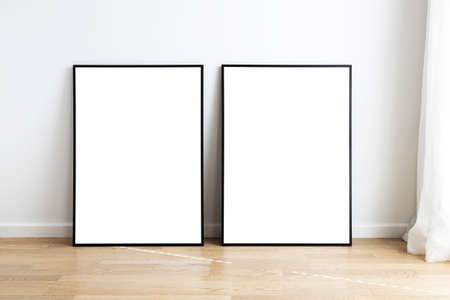 Modern neutral room with mock up frames.の写真素材