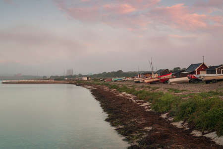 Foggy morning by the fishing village of RÃ¥Ã¥ (Raa) outside Helsingborg, Sweden.の写真素材