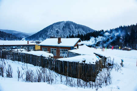 Snow in the village of Chinaのeditorial素材