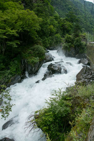 Waterfall on the Sichuan highway in Chinaの写真素材