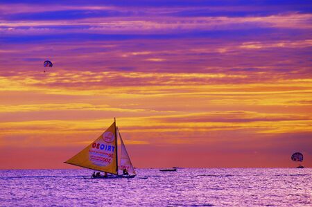 Yacht Sailing against sunset. Sailboat. Yachting. Sailing. Travel Concept. Vacationのeditorial素材