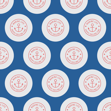 Marine life stamp in polka dots in seamless pattern.