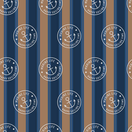 Stripe vintage sailor marine life stamp. A vintage, modern, and flexible pattern for brand who has mature and fun style. Repeated pattern. Happy, retro, and nautical mood.のイラスト素材