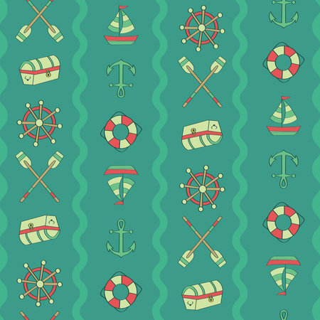 Vertical wave chest, paddle, anchor, boat, float, steering. A playful, modern, and flexible pattern...