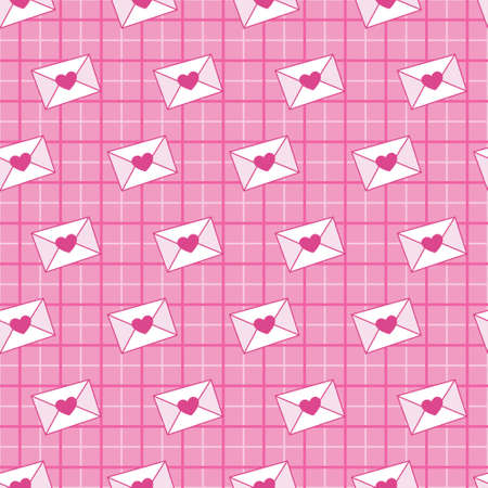 Pink love letter in square background. A playful, modern, and flexible pattern for brand who has cute and fun style. Repeated pattern. Happy, bright, and magical mood.のイラスト素材
