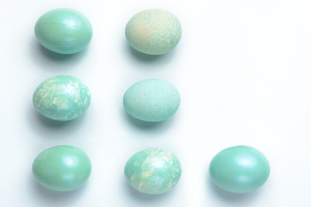 Easter decoration, seven turquoise eggsの写真素材