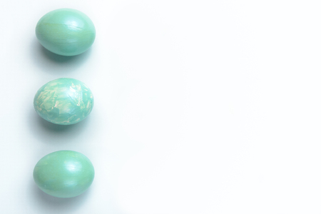 Easter decoration, three turquoise eggsの写真素材