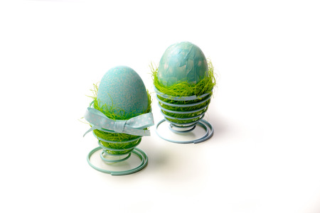 Easter decoration, two turquoise eggsの写真素材