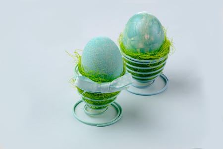 Easter decoration, two turquoise eggsの写真素材