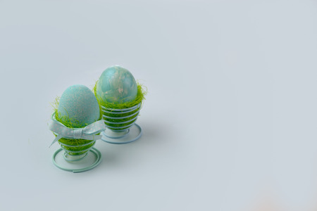 Easter decoration, two turquoise eggsの写真素材