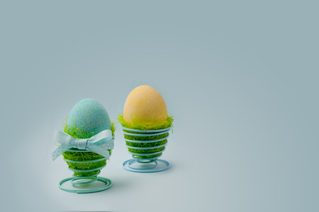 Easter decoration, three turquoise eggsの写真素材