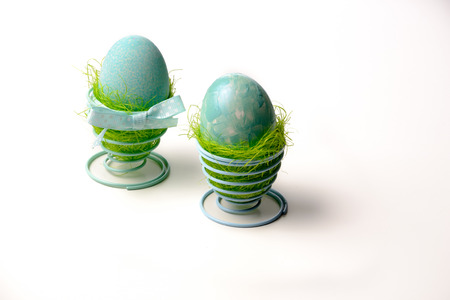 Easter decoration, two turquoise eggsの写真素材