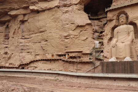 Buddha statue at Bingling Cave Temple in Yongjing, Gansu Province, China.の写真素材