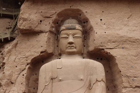 Buddha statue at Bingling Cave Temple in Yongjing, Gansu Province, China.の写真素材