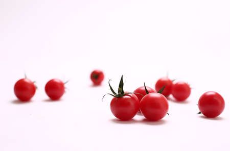 cherry tomatoes on white backgroundの写真素材