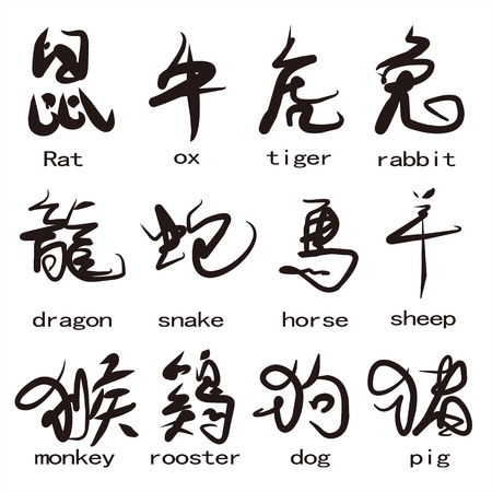 Twelve animals of Chinese charactersのイラスト素材