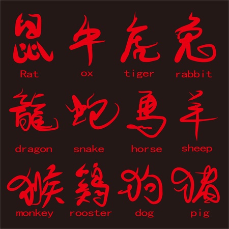 Twelve animals of Chinese charactersのイラスト素材