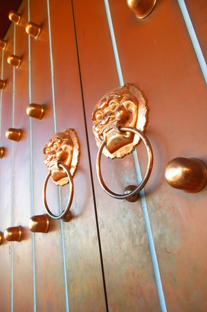 Chinese lions carved doorの写真素材