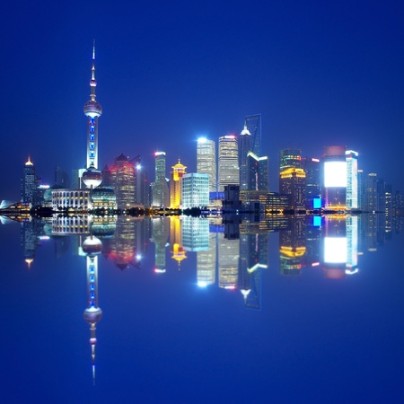 China Shanghai skyline nightのeditorial素材