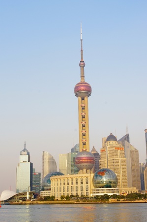 In the 2012 Shanghai city skyline at duskのeditorial素材