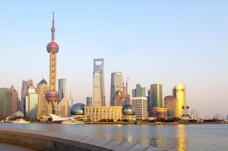 In the 2012 Shanghai city skyline at duskのeditorial素材
