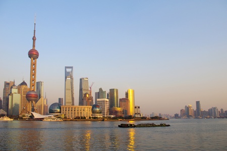 In the 2012 Shanghai city skyline at duskのeditorial素材