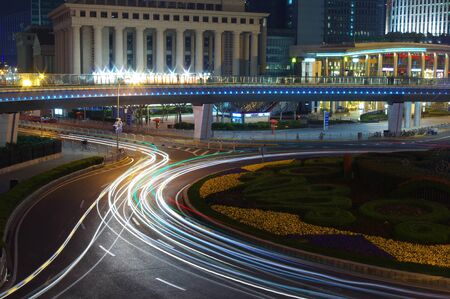 Night in Shanghai traffic light trails 2012の写真素材