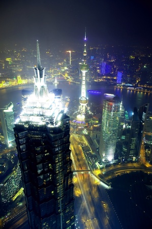 overlooking shanghai at night from shanghai world financial center 2012のeditorial素材