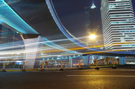 Traffic and construction of the night in Shanghai