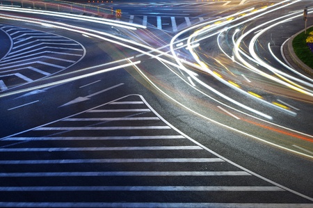 Night in Shanghai traffic light trailsの写真素材