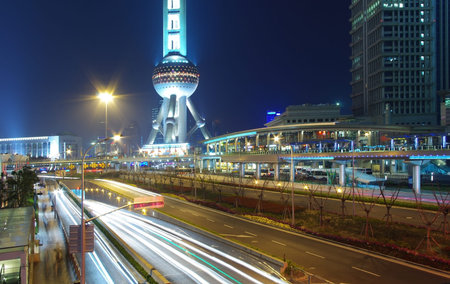 Traffic and construction of the night in Shanghai