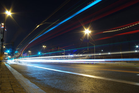 Night traffic light trails
