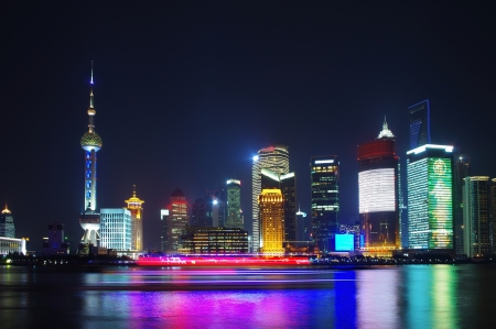shanghai skyline at night の写真素材
