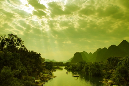 China Guilin landscape raftの写真素材