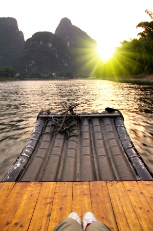 The China Guilin sunset raftの写真素材