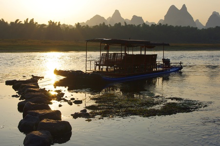 Sunset landscpae of yangshuo in guilin,chinaの写真素材
