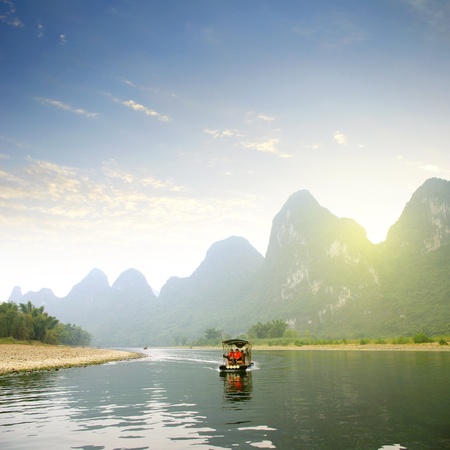 China Guilin landscape raftのeditorial素材