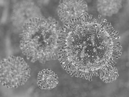 COVID-19.Coronavirus 2020-nCov novel coronavirus concept responsible for asian flu outbreak and pandemic. Microscope virus close up. 3d rendering.の写真素材